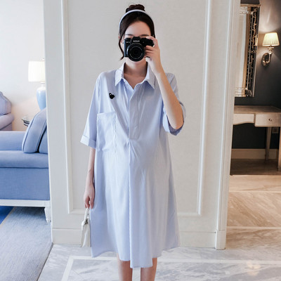 Φαρδύ μοντέλο φόρεμα - πουκάμισο με μανίκια 3/4 και κούμπωμα με κουμπιά