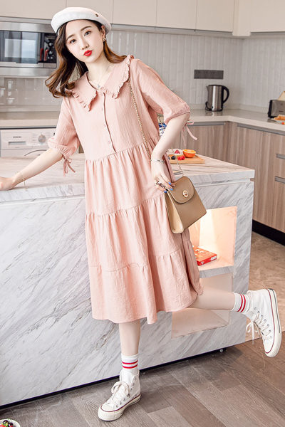 Ljetna trudnička haljina s kratkim rukavima i gumbima