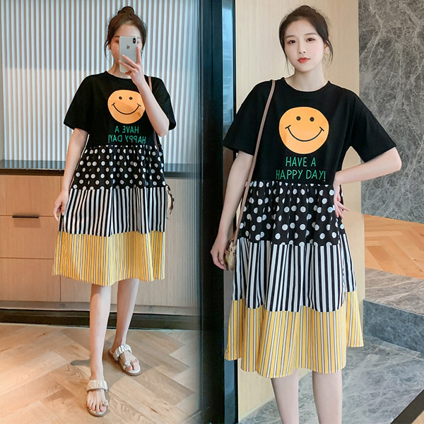 Ležerna trudnička haljina s printom i aplikacijom