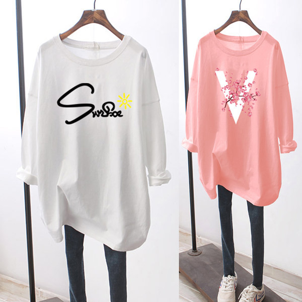 Duga ležerna majica kratkih rukava s printom