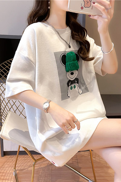 Широка дамска тениска с щампа за бременни