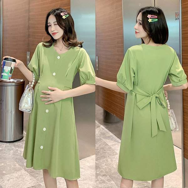 Φόρεμα εγκυμοσύνης με κορδέλα με λαιμόκοψη