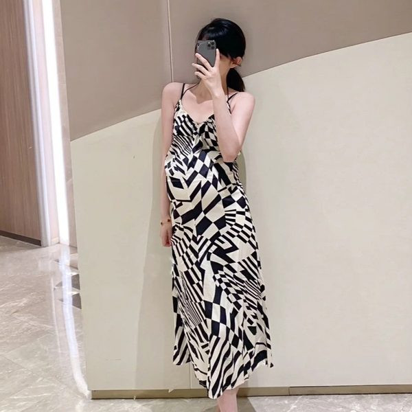 Καλοκαιρινό φόρεμα με λεπτές τιράντες για εγκύους