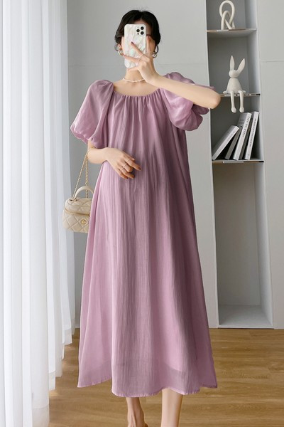 Μακρύ φόρεμα με κοντό μανίκι για έγκυες δύο μοντέλα