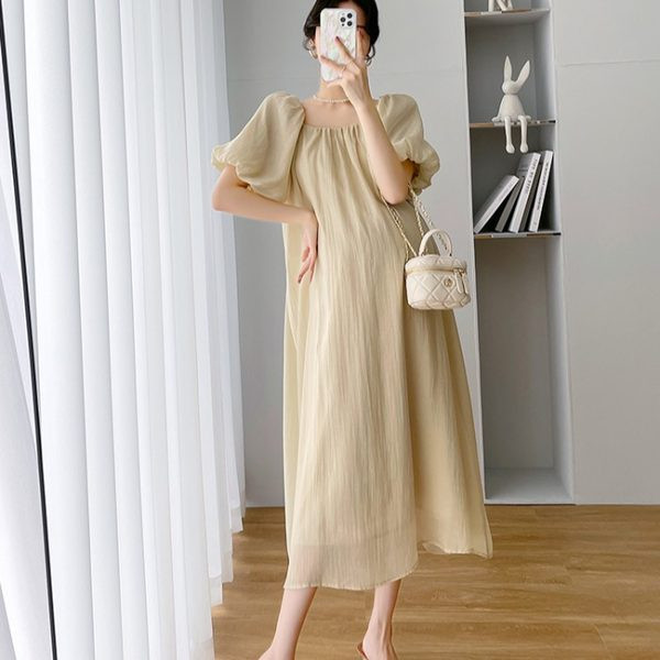 Μακρύ φόρεμα με κοντό μανίκι για έγκυες δύο μοντέλα