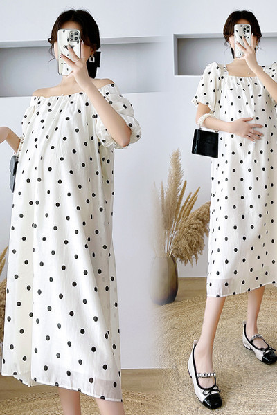 Ženska ležerna haljina za trudnice na točkice