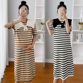 Ženska prugasta haljina za trudnice kratkih rukava