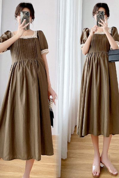 Ljetna haljina za trudnice s četvrtastim izrezom i kratkim rukavima