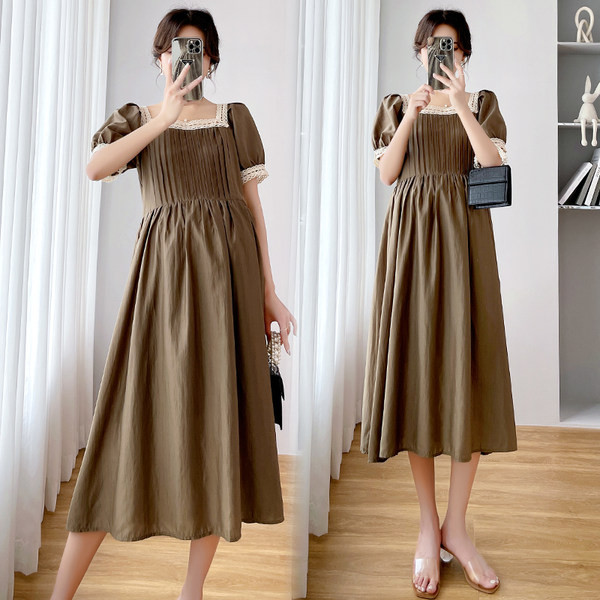 Ljetna haljina za trudnice s četvrtastim izrezom i kratkim rukavima