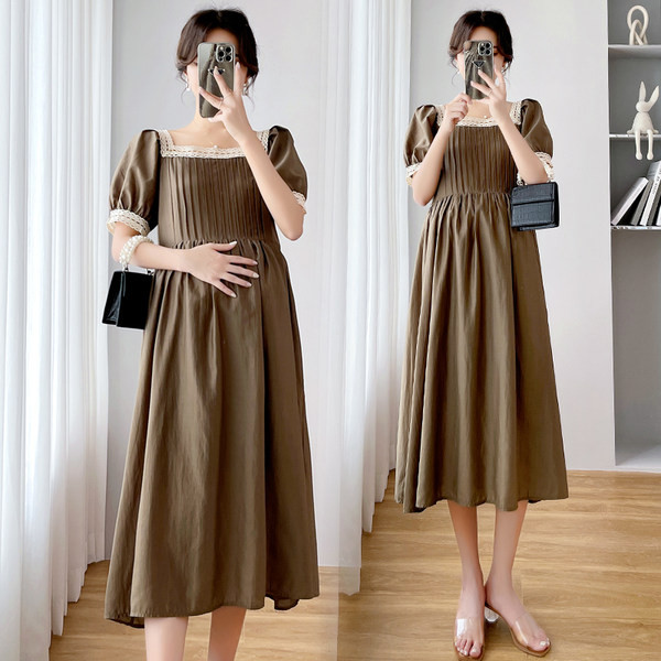 Ljetna haljina za trudnice s četvrtastim izrezom i kratkim rukavima