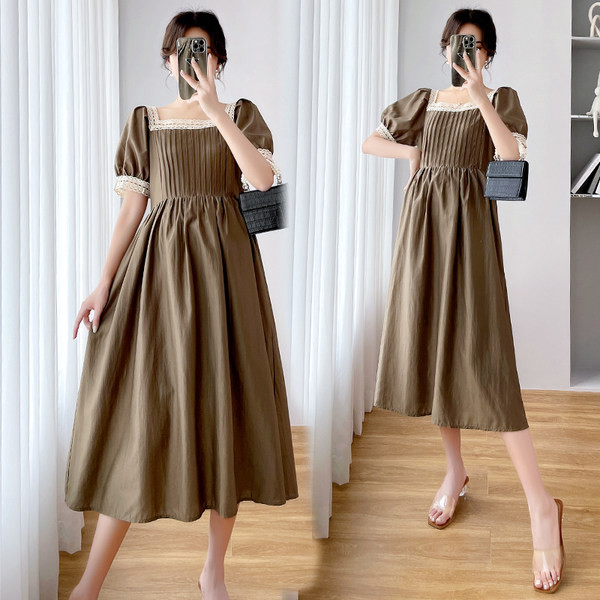 Ljetna haljina za trudnice s četvrtastim izrezom i kratkim rukavima