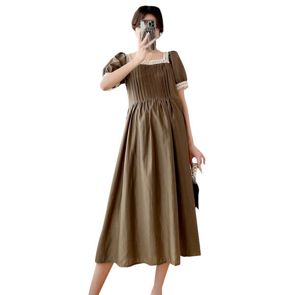 Ljetna haljina za trudnice s četvrtastim izrezom i kratkim rukavima