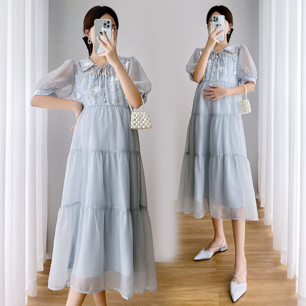 модерна дамска рокля с тюлени ръкави -за бременни