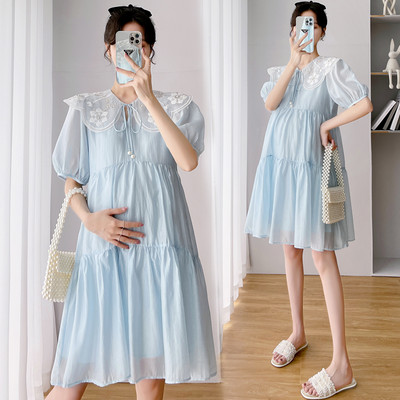 Moderna trudnička haljina s vezom i vezicama