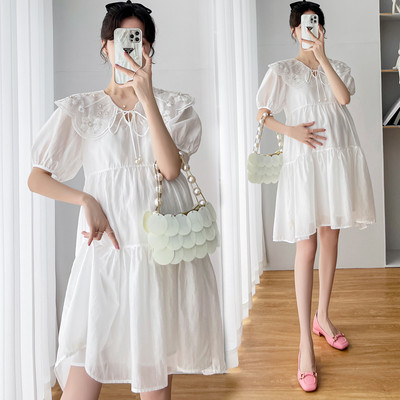 Moderna trudnička haljina s vezom i vezicama