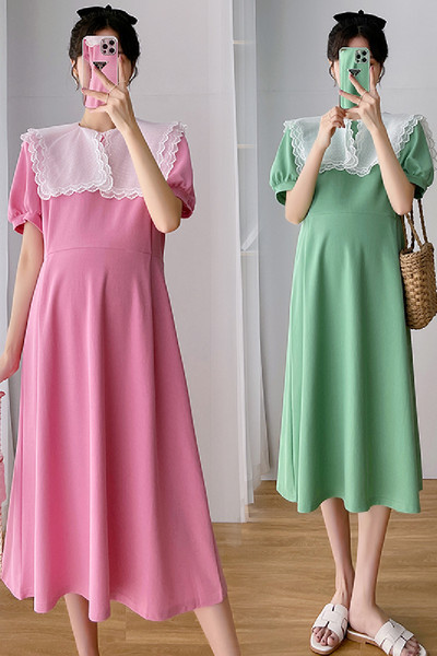 Trudnička haljina s velikim ovratnikom od čipke