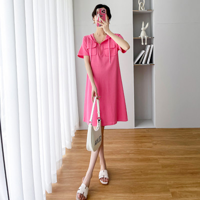 Casual γυναικείο φόρεμα με τσέπες - για εγκύους