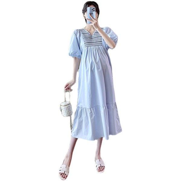 Ženska ljetna haljina s dubokim dekolteom za trudnice