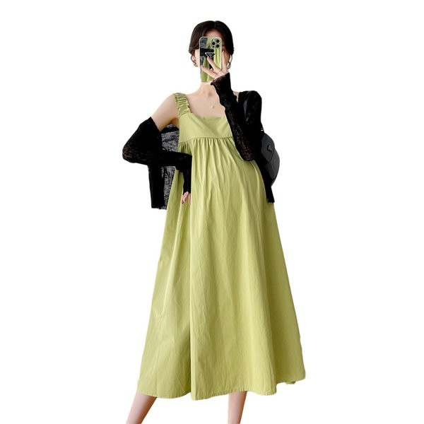 Дълга лятна рокля за бременни с квадратно деколте 