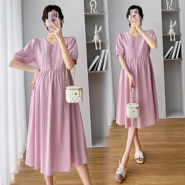 Лятна дамска рокля с шпиц деколте за бременни