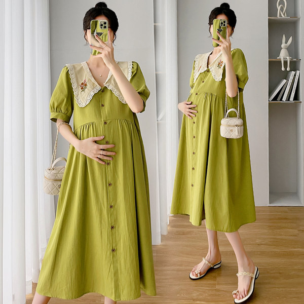 Suvine tikandi ja nööpkinnitusega rasedakleit