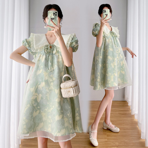 Ljetna haljina sa širokim ovratnikom i tilom za trudnice