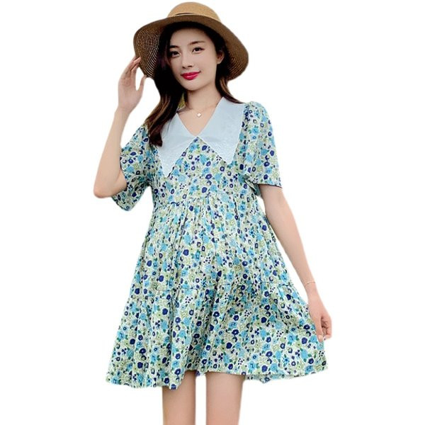 Sieviešu īsā kleita ar smailu kakla izgriezumu, piemērota grūtniecēm