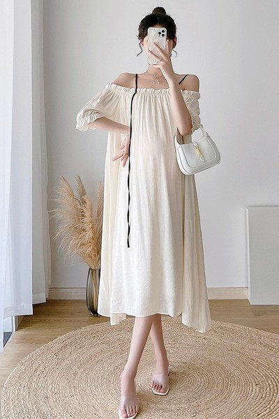 Sieviešu kleita grūtniecēm ar brīvu kaklu