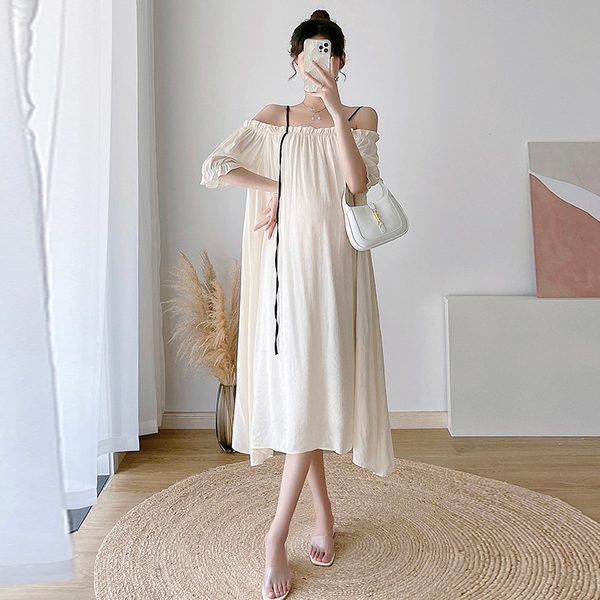 Sieviešu kleita grūtniecēm ar brīvu kaklu