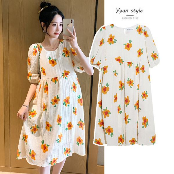 Sieviešu kleita ar ziedu rakstu grūtniecēm