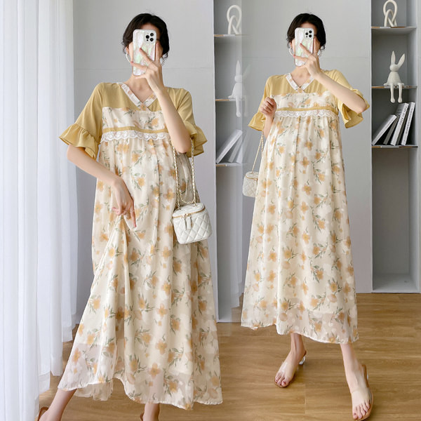 Sieviešu kleita grūtniecēm ar garām lotosa piedurknēm