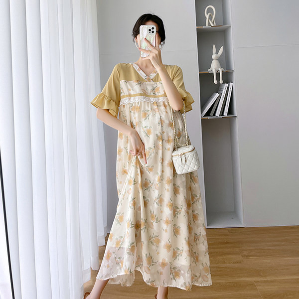 Sieviešu kleita grūtniecēm ar garām lotosa piedurknēm