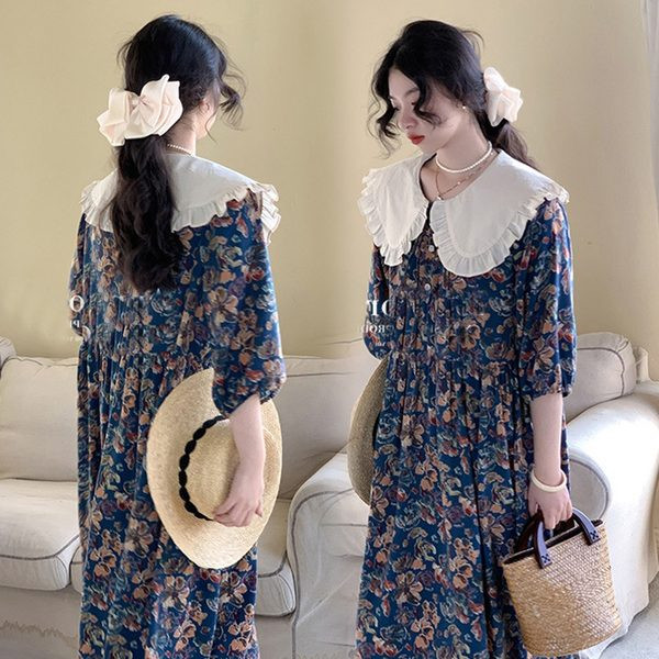 Sieviešu kleita ar ovālu kakla izgriezumu - piegriezuma modelis grūtniecēm