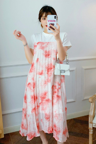 Ženska plisirana trudnička haljina ovalnog izreza