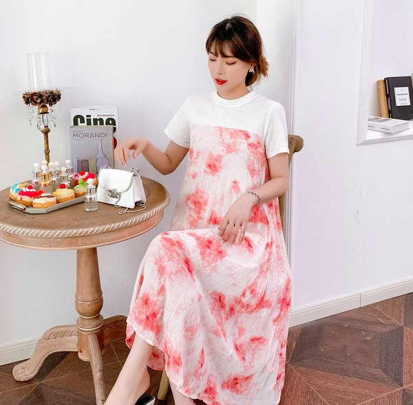 Ženska plisirana trudnička haljina ovalnog izreza