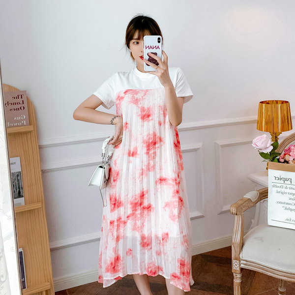 Ženska plisirana trudnička haljina ovalnog izreza