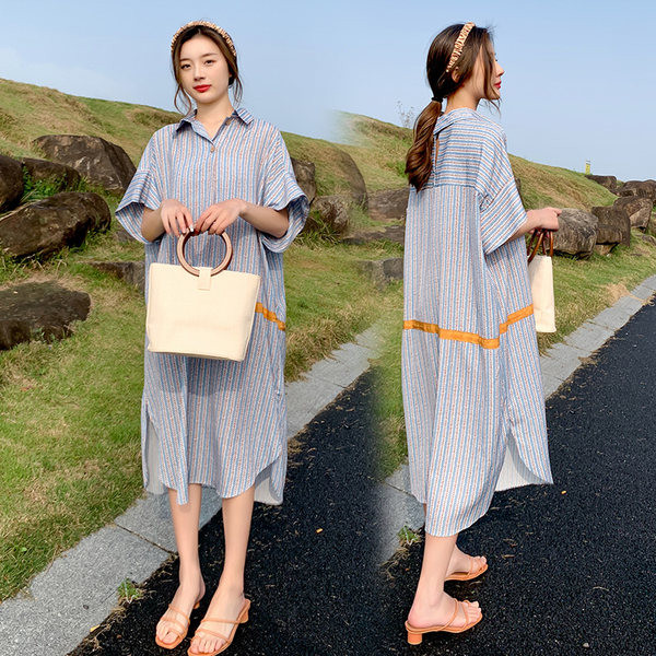 Prugasta košulja haljina pogodna za trudnice