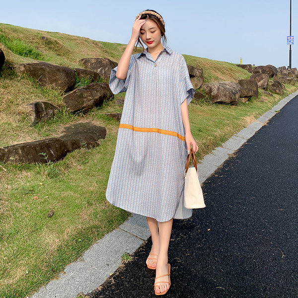 Prugasta košulja haljina pogodna za trudnice