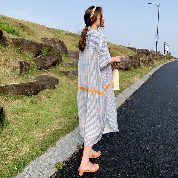 Prugasta košulja haljina pogodna za trudnice