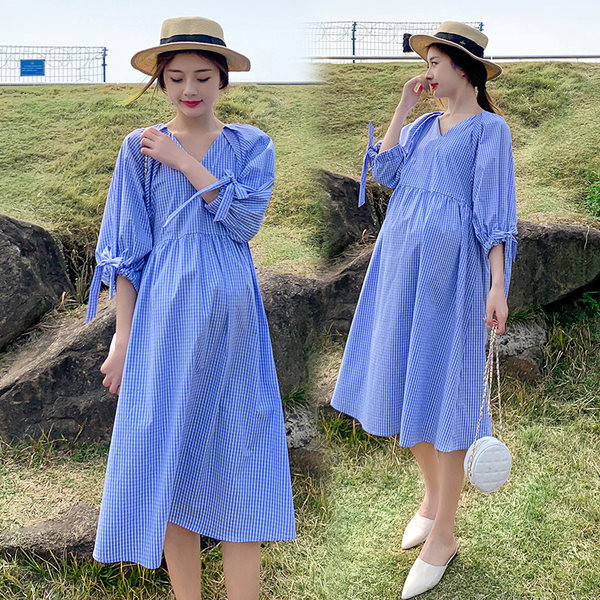 Novi model trudničke haljine s 3/4 rukavima i vezicama