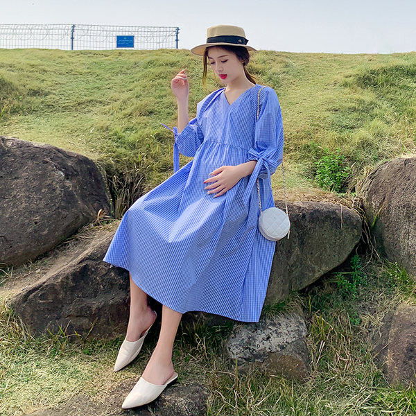 Novi model trudničke haljine s 3/4 rukavima i vezicama