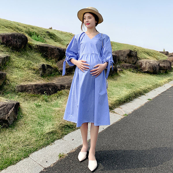 Novi model trudničke haljine s 3/4 rukavima i vezicama