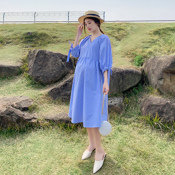 Novi model trudničke haljine s 3/4 rukavima i vezicama