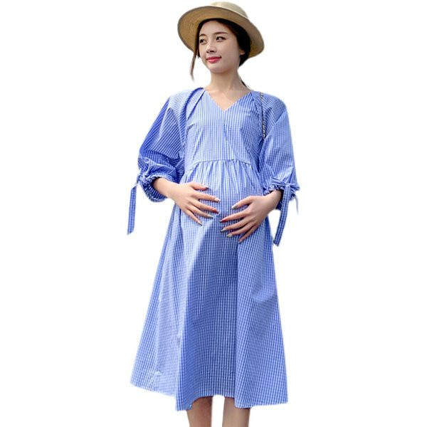 Novi model trudničke haljine s 3/4 rukavima i vezicama