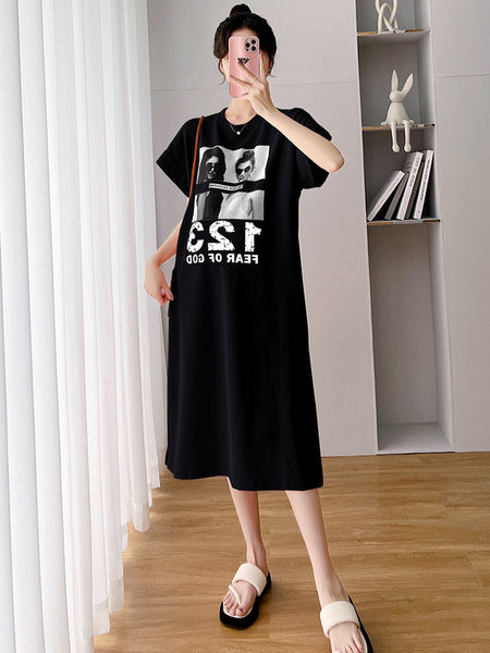 Plaša modeļa grūtnieču kleita ar vairāku krāsu apdruku