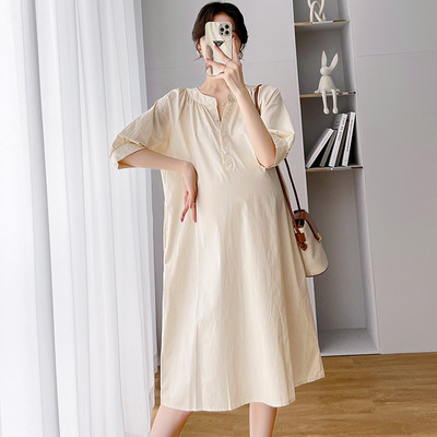 Κόψιμο καλοκαιρινό φόρεμα με λαιμόκοψη και μανίκια 3/4 για έγκυες γυναίκες