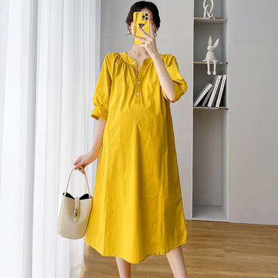 Κόψιμο καλοκαιρινό φόρεμα με λαιμόκοψη και μανίκια 3/4 για έγκυες γυναίκες