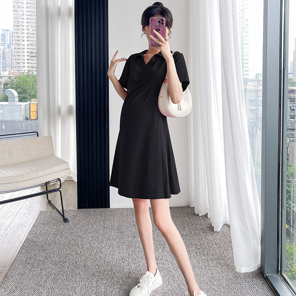 Γυναικείο φόρεμα εγκυμοσύνης μονόχρωμο V λαιμόκοψη