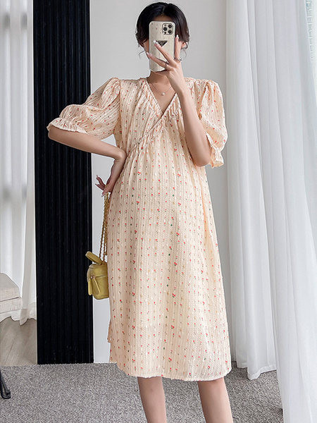 Sieviešu ikdienas kleita grūtniecēm ar 3/4 piedurknēm V kakla izgriezumā