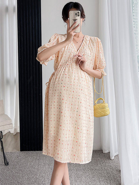 Sieviešu ikdienas kleita grūtniecēm ar 3/4 piedurknēm V kakla izgriezumā